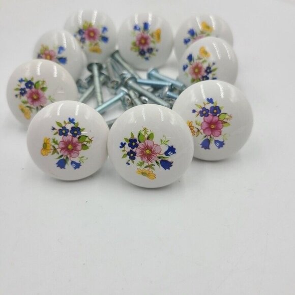 Vintage White Porcelain Drawer Pulls Knobs Handles with Screws Lot 10 - Picture 1 of 7